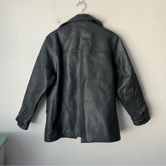 Gap Vintage 90s Y2K Lined Leather Button Up Coat - Picture 3 of 7